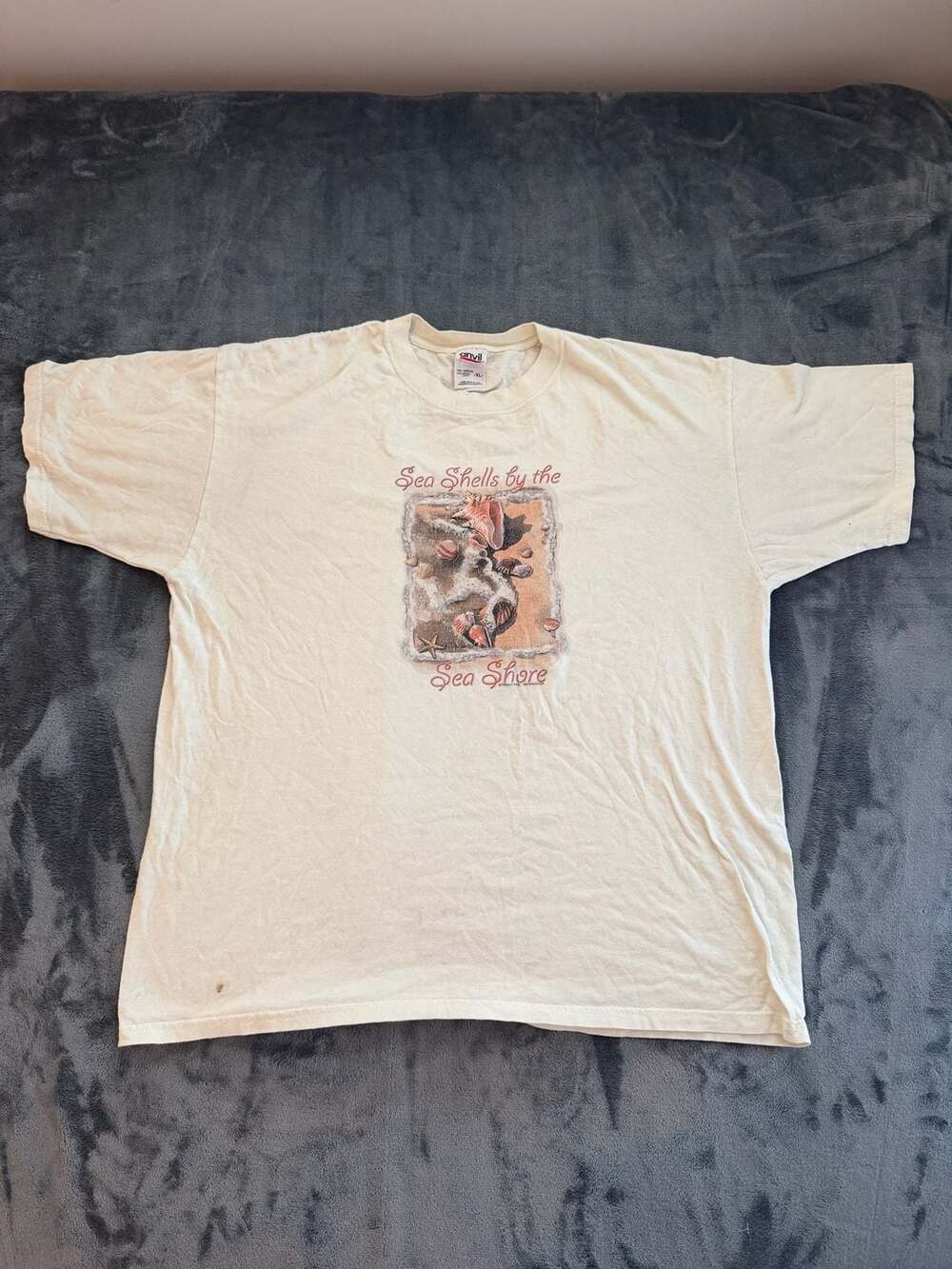 Vintage Anvil Sea Shells by the Sea Shore Graphic T-Shirt XL Kathleen Denis